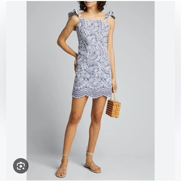 Alice + Olivia Womens SZ 4 Honor Flutter Sleeve Embroidered Chambray Tunic Dress - Picture 1 of 14